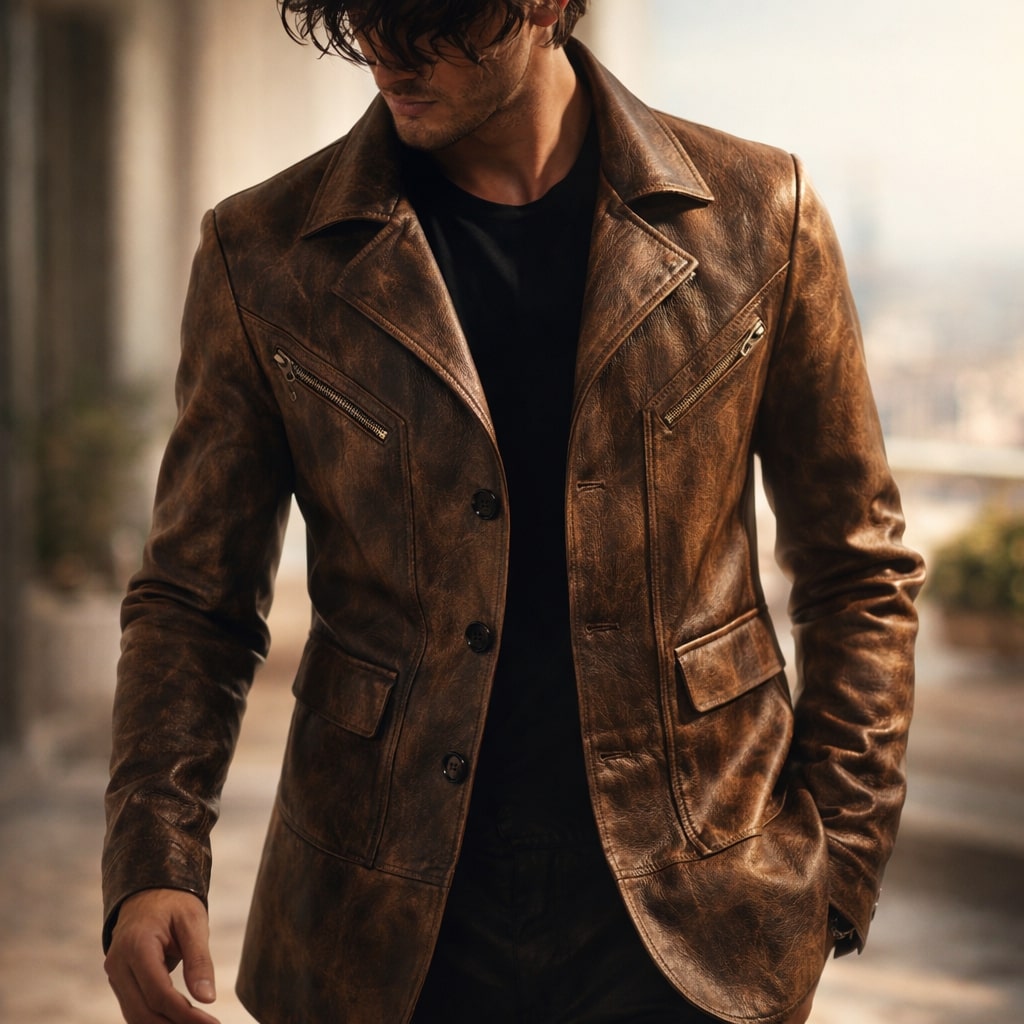 BRIAN™ | Men's Structured Leather Panel Coat