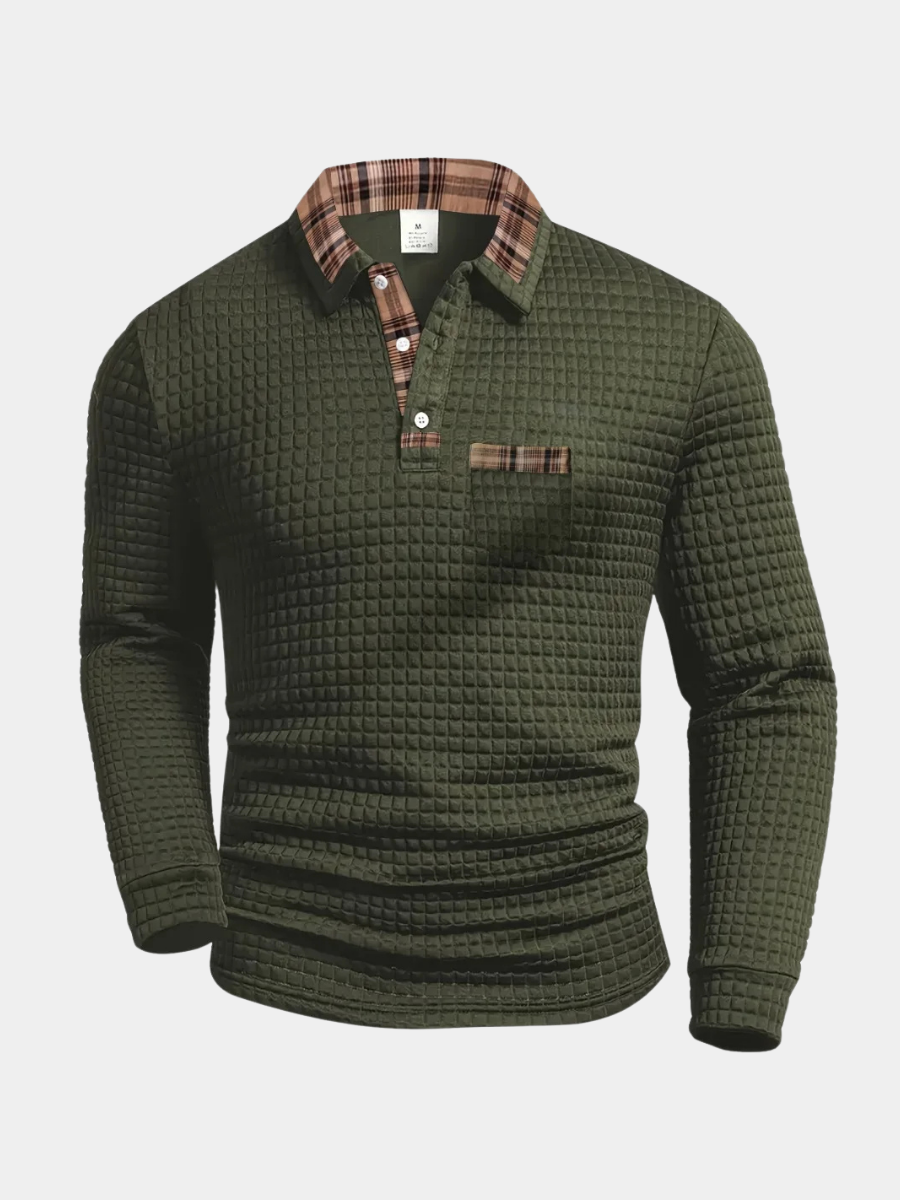 BRIAN™ | Fine-Check Long Sleeve Polo
