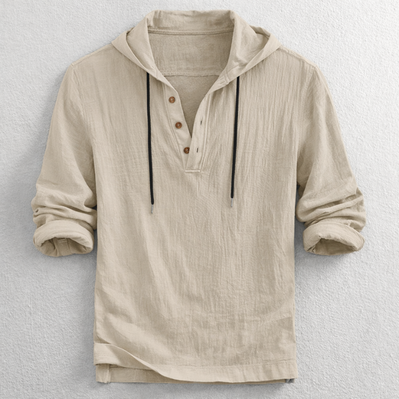BRIAN™ | Men's Linen Hooded Henley Shirt