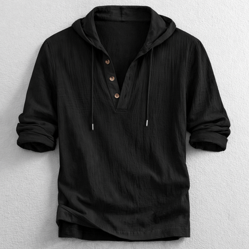 BRIAN™ | Men's Linen Hooded Henley Shirt