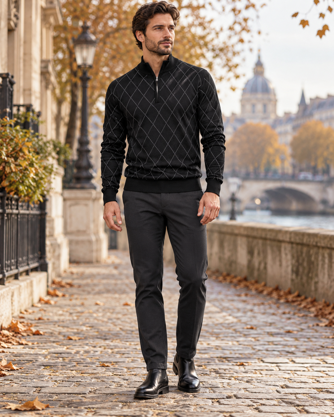 BRIAN™ | Nash Men's Lightweight Diamond-Pattern Sweater