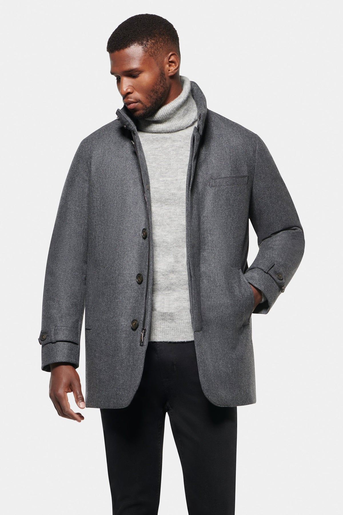 BRIAN™ | Slim Hooded Stretch Car Coat, Charcoal