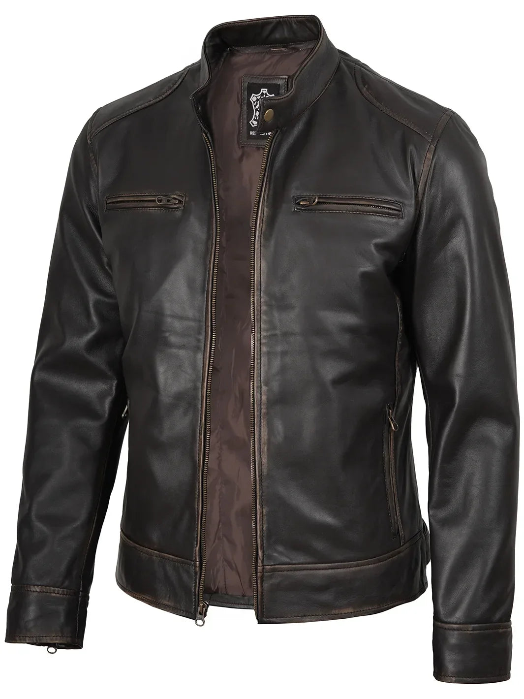 BRIAN™ | Men’s Rub-Off Dark Brown Leather Jacket