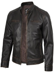 BRIAN™ | Men’s Rub-Off Dark Brown Leather Jacket