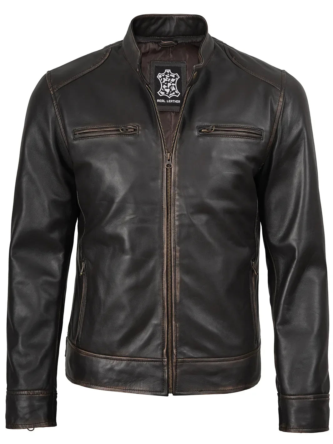 BRIAN™ | Men’s Rub-Off Dark Brown Leather Jacket