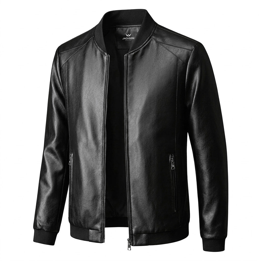 Minimalist faux leather jacket in black