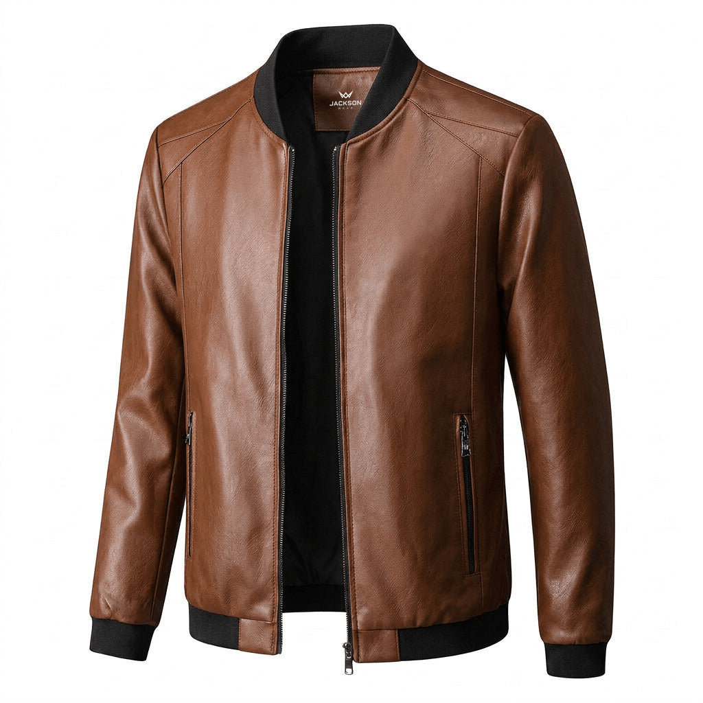 Minimalist faux leather jacket in brown