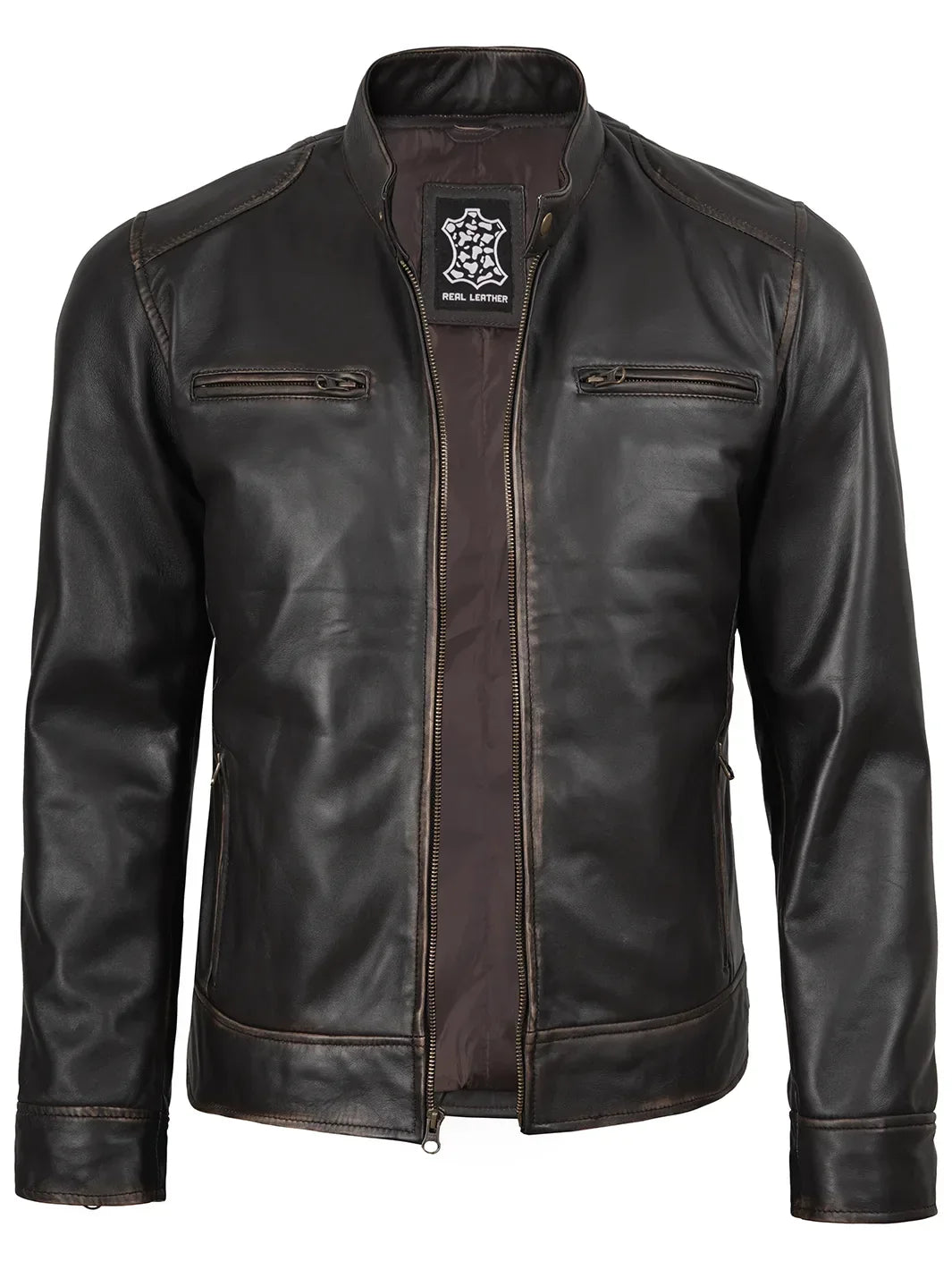 BRIAN™ | Men’s Rub-Off Dark Brown Leather Jacket