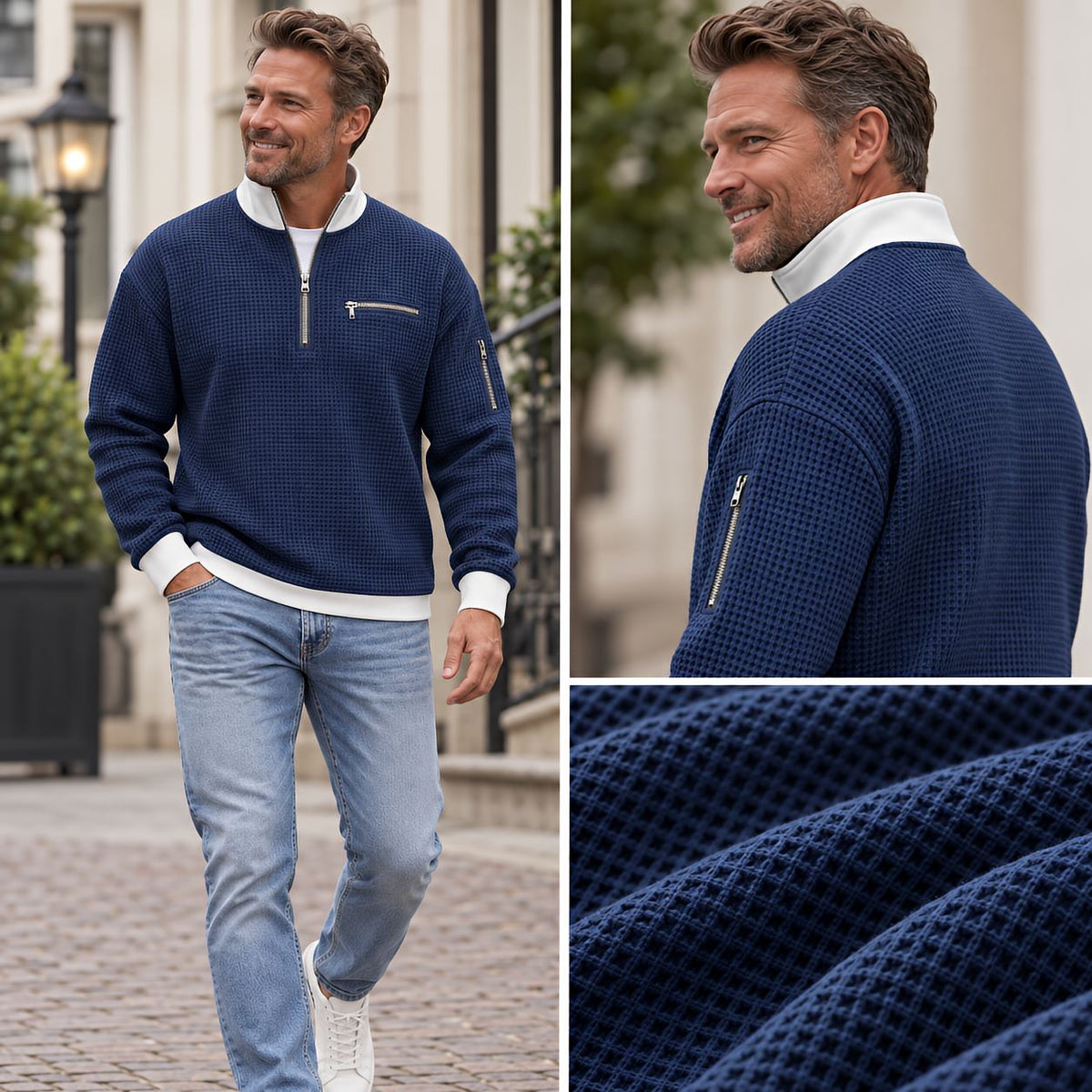 BRIAN™ | Sweater | Waffle-Knit Sweater with Half-Zip