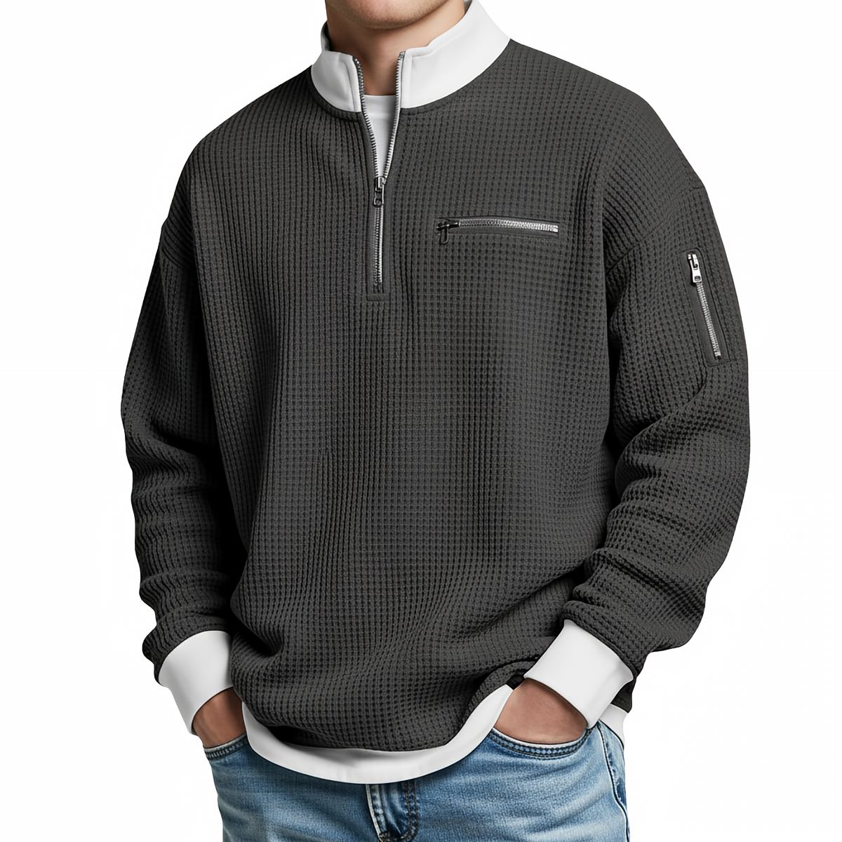 BRIAN™ | Sweater | Waffle-Knit Sweater with Half-Zip