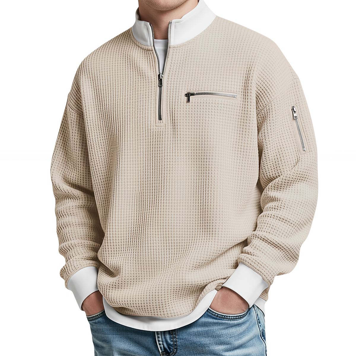 BRIAN™ | Sweater | Waffle-Knit Sweater with Half-Zip