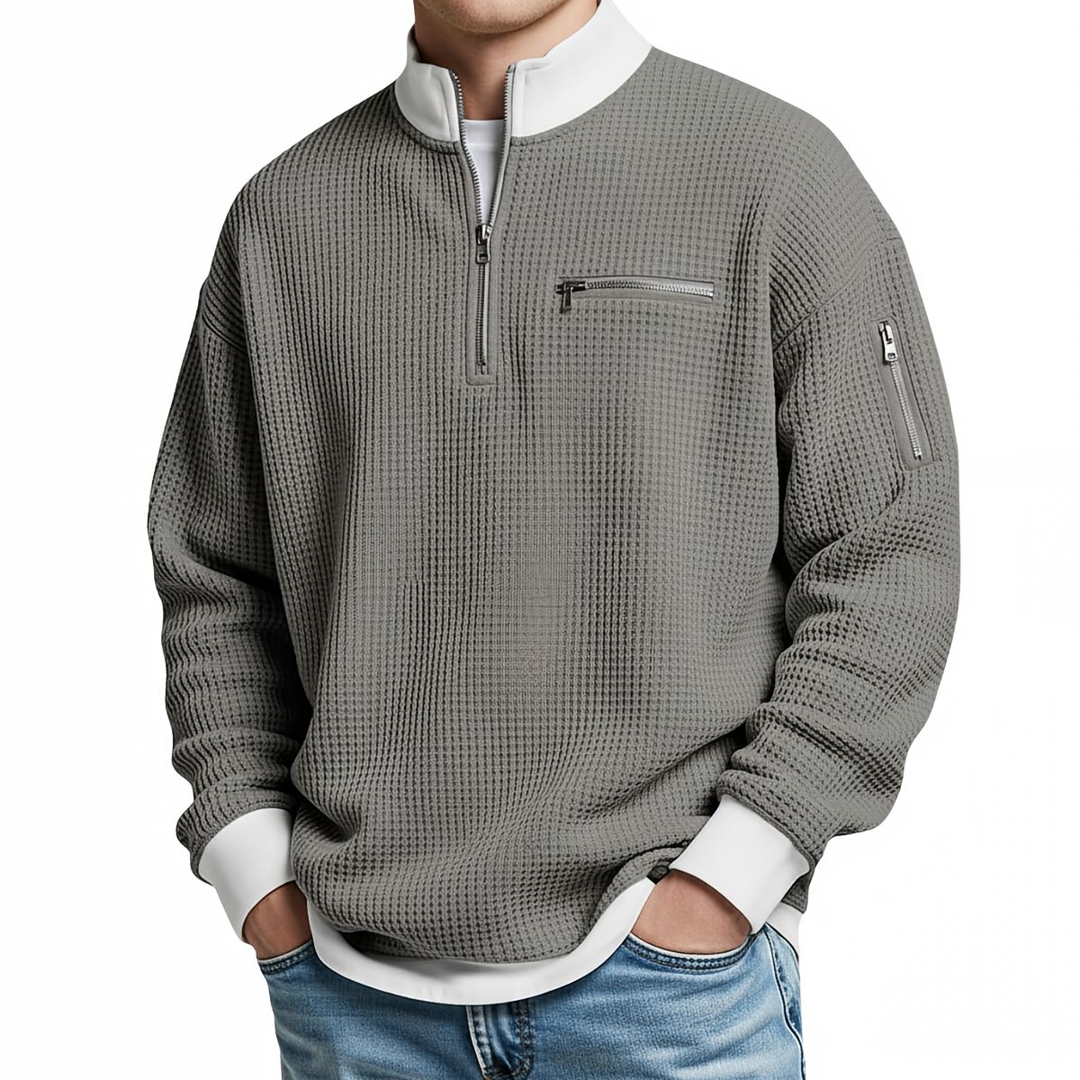 BRIAN™ | Sweater | Waffle-Knit Sweater with Half-Zip