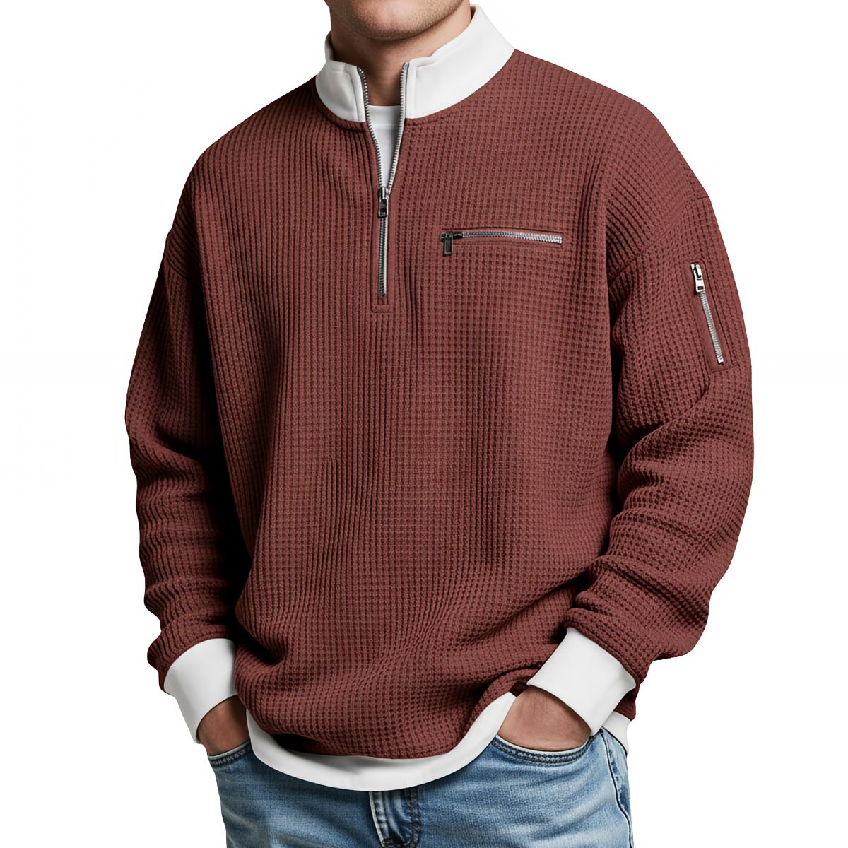 BRIAN™ | Sweater | Waffle-Knit Sweater with Half-Zip