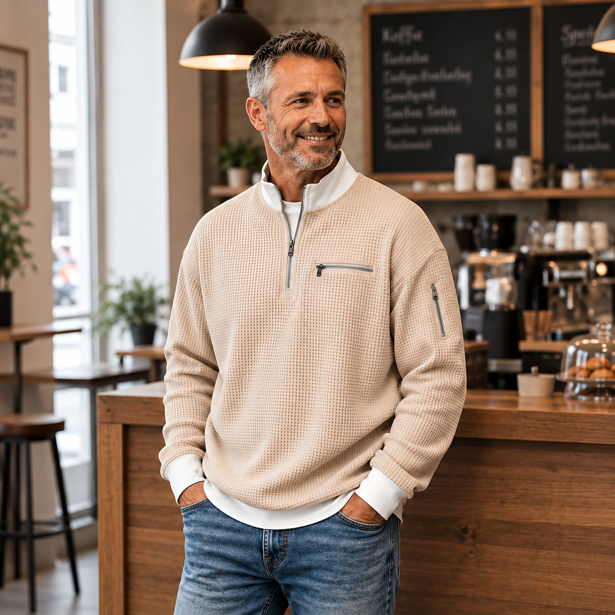 BRIAN™ | Sweater | Waffle-Knit Sweater with Half-Zip