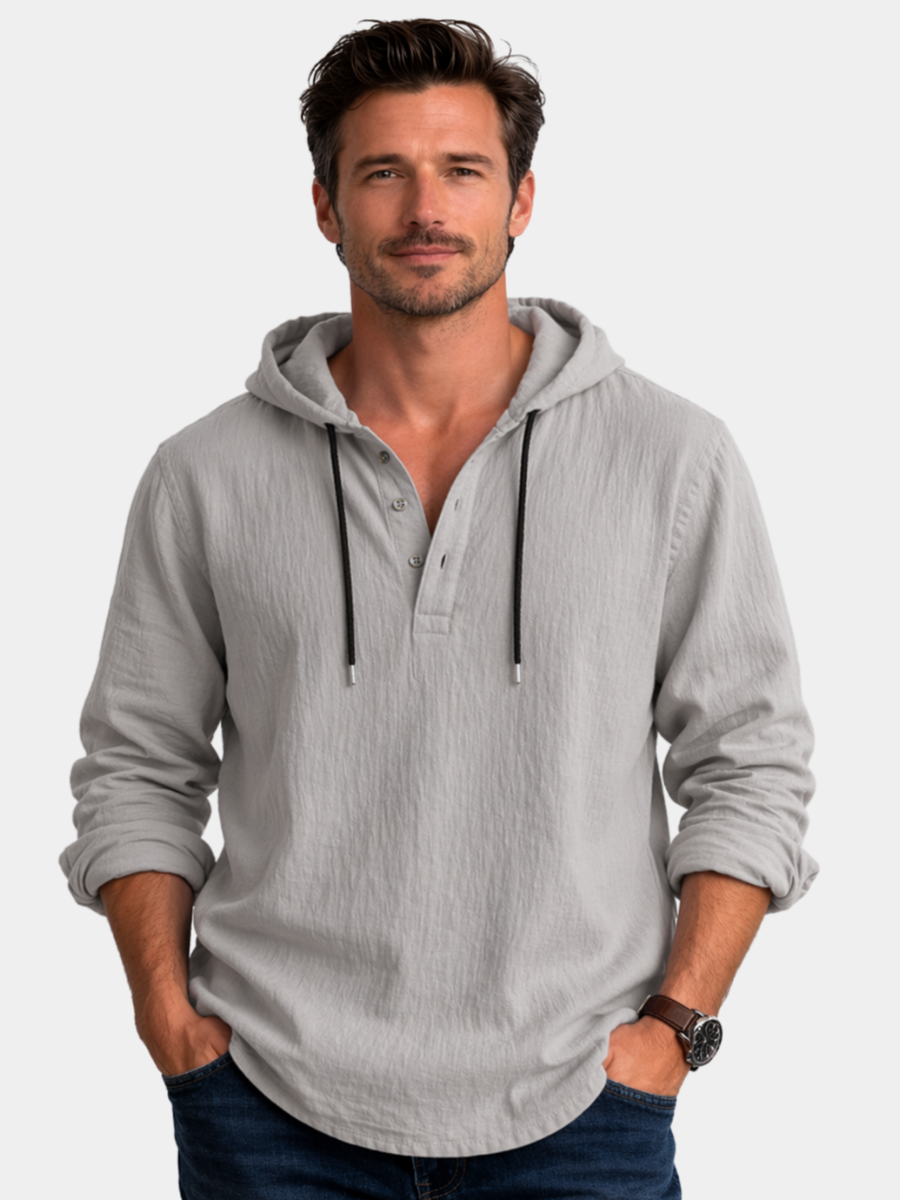BRIAN™ | Men's Linen Hooded Henley Shirt