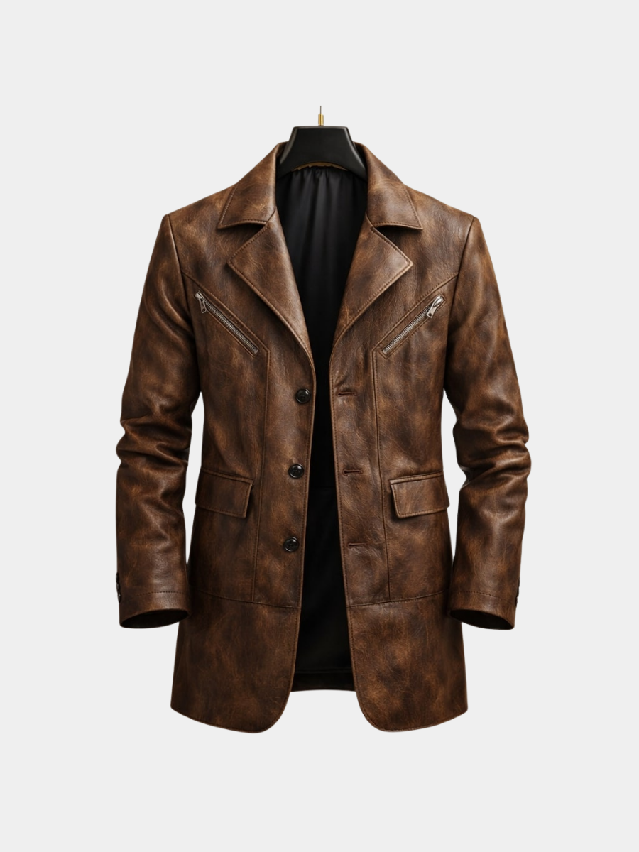 BRIAN™ | Men's Structured Leather Panel Coat
