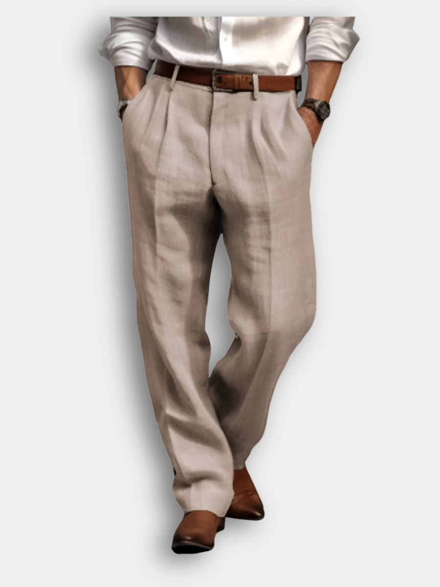 BRAIN™ | Men's Cotton-Linen Front-Pleat Trousers