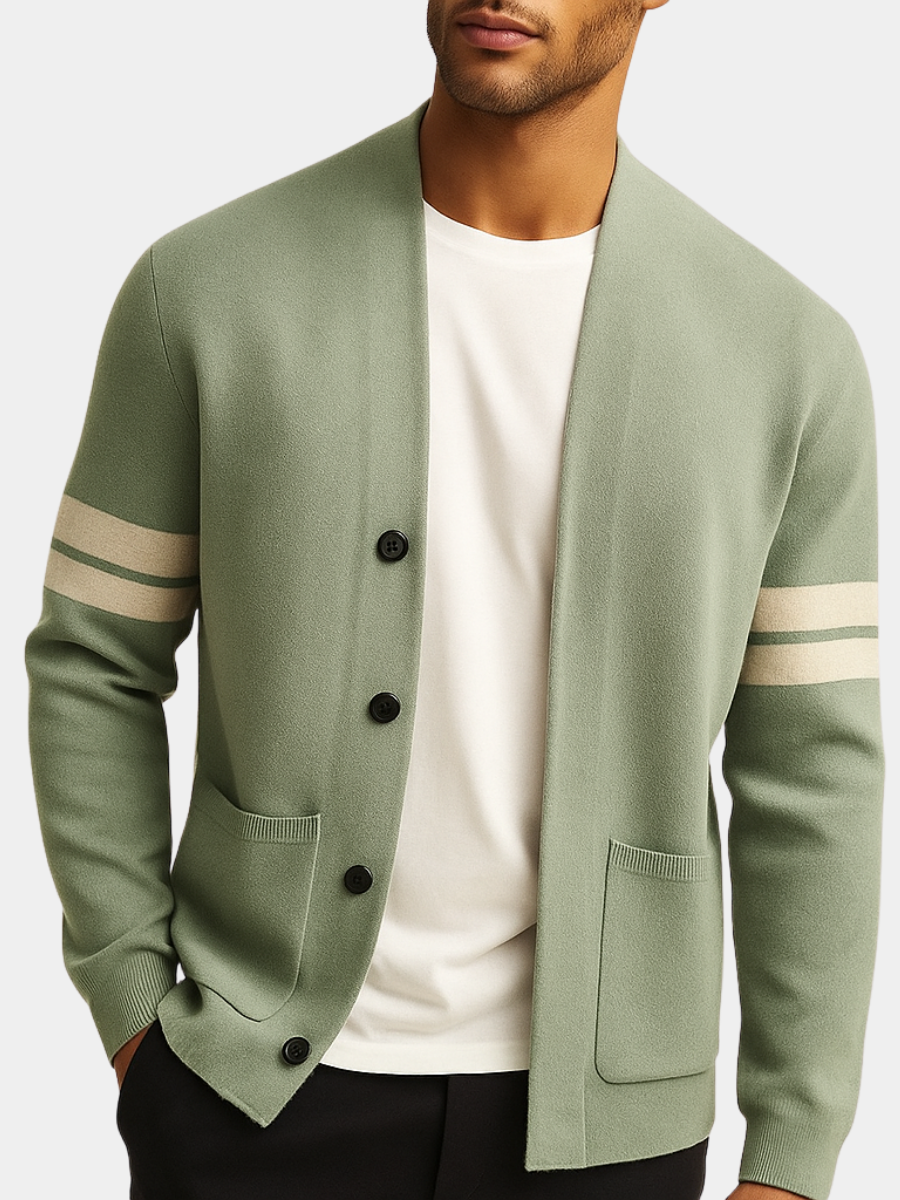 BRIAN™ | Merino Stripe-Sleeve Button Cardigan
