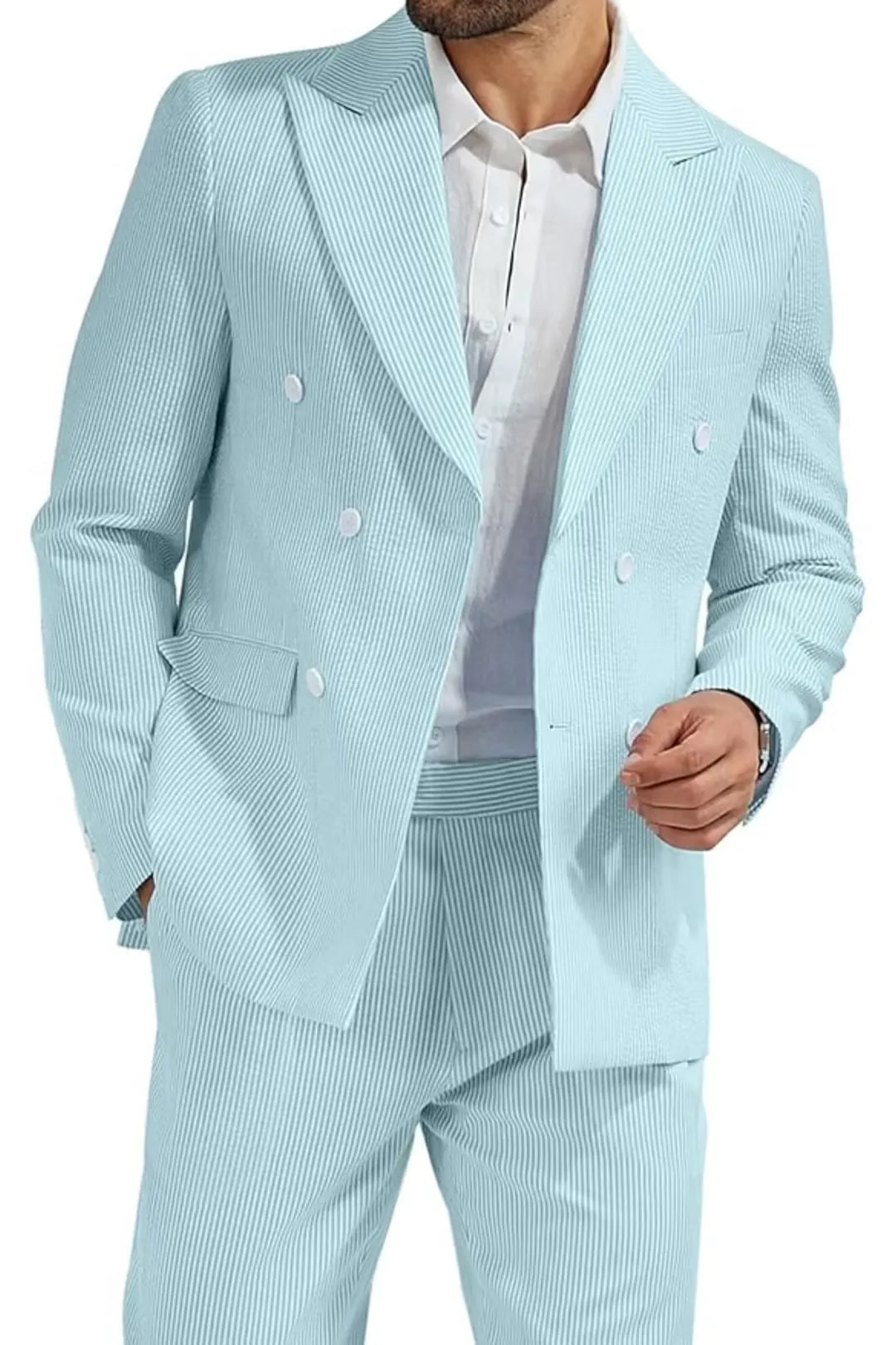 BRIAN™ | Men's Double-Breasted Seersucker 2-Piece Suit