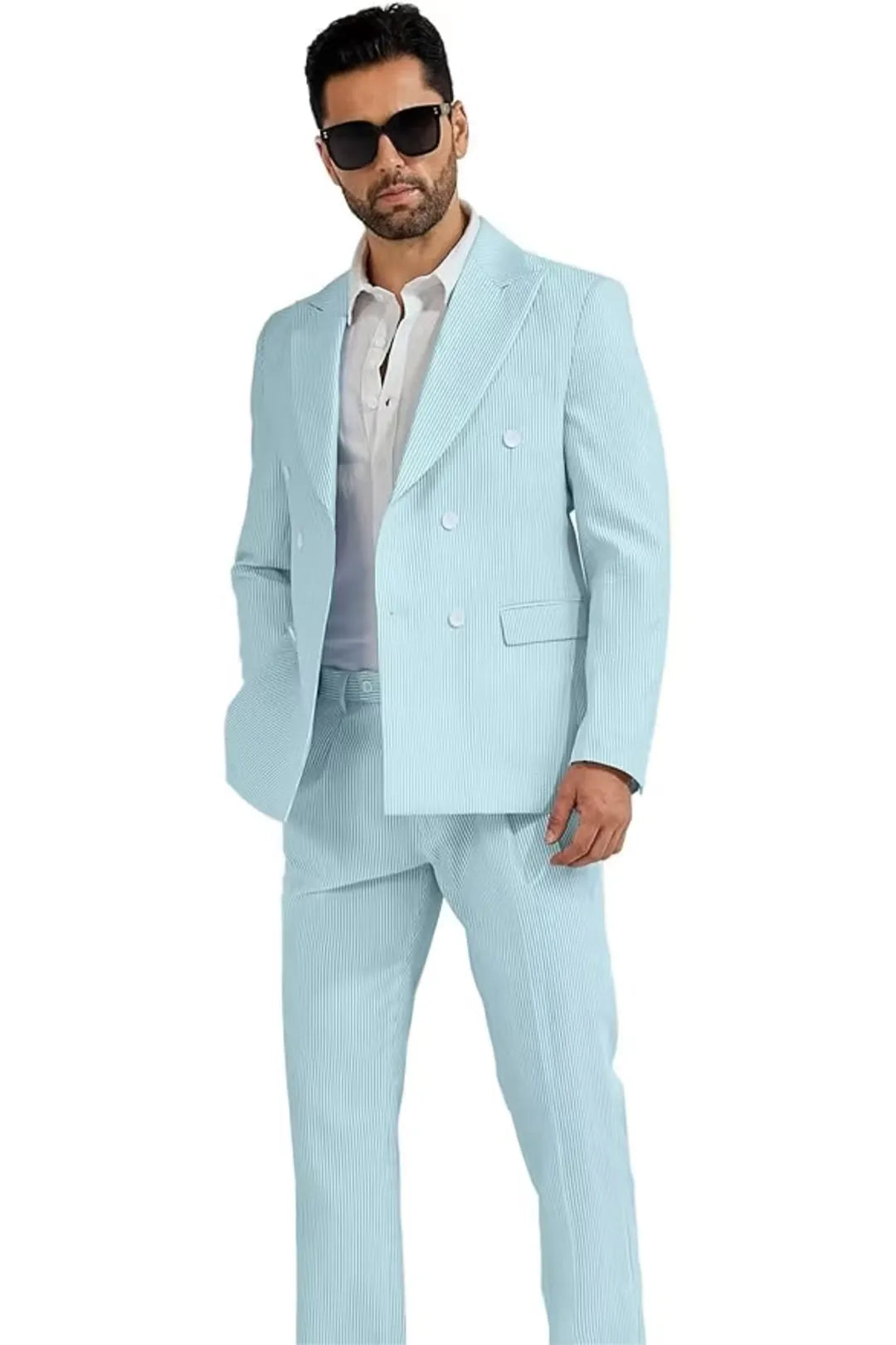 BRIAN™ | Men's Double-Breasted Seersucker 2-Piece Suit