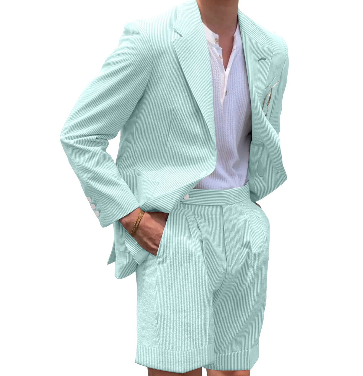 BRIAN™ | Men's Striped Seersucker Blazer and Shorts Two-Piece Suit