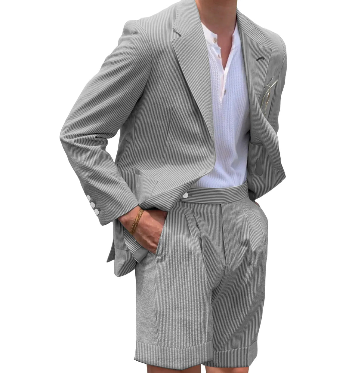 BRIAN™ | Men's Striped Seersucker Blazer and Shorts Two-Piece Suit