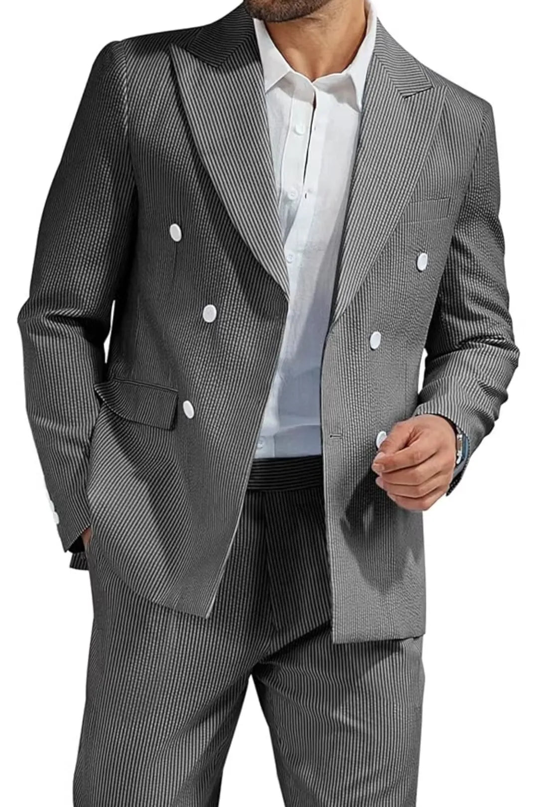 BRIAN™ | Men's Double-Breasted Seersucker 2-Piece Suit