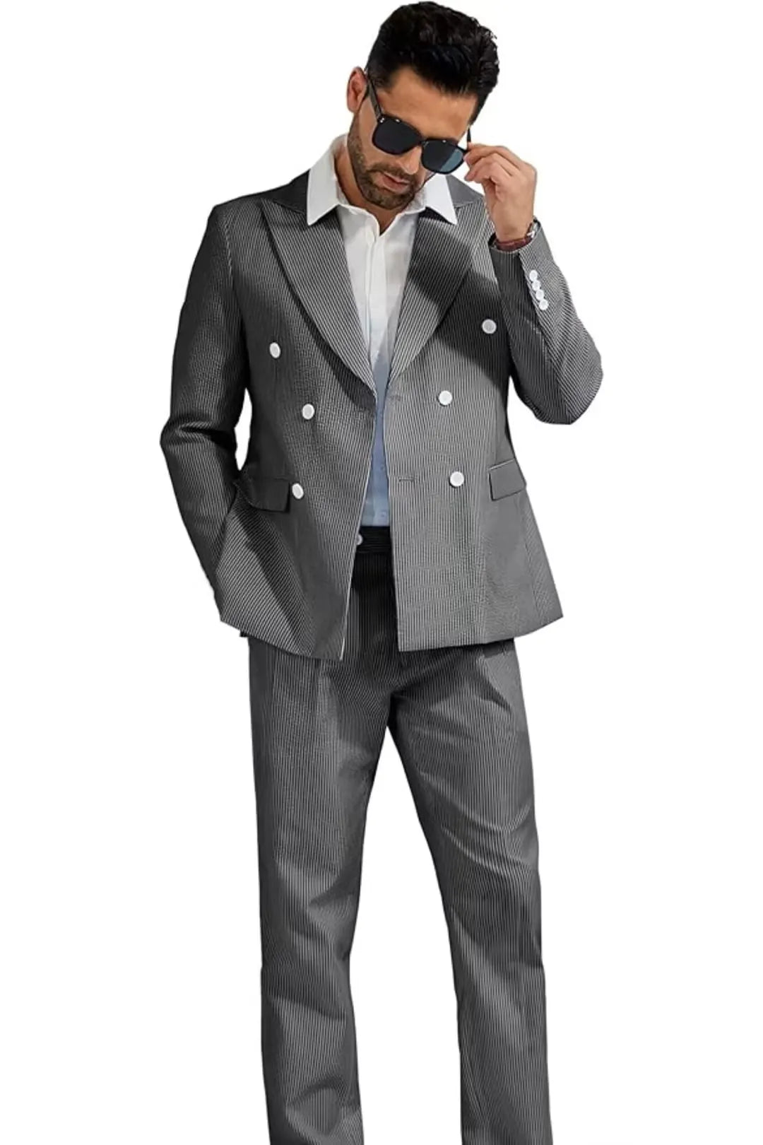 BRIAN™ | Men's Double-Breasted Seersucker 2-Piece Suit