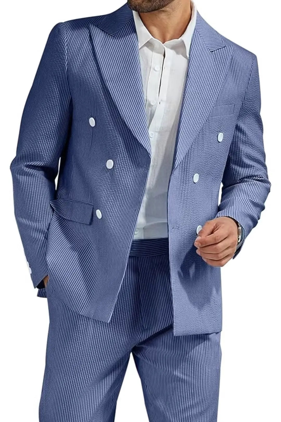 BRIAN™ | Men's Double-Breasted Seersucker 2-Piece Suit