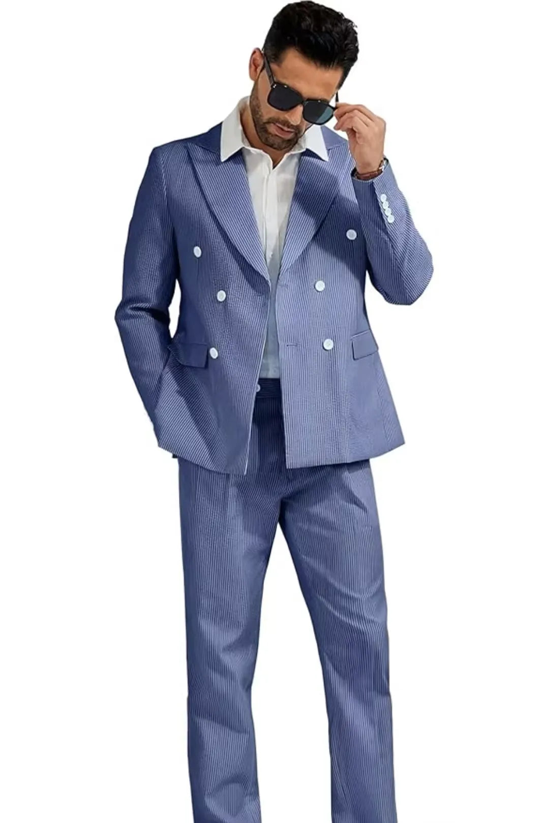 BRIAN™ | Men's Double-Breasted Seersucker 2-Piece Suit
