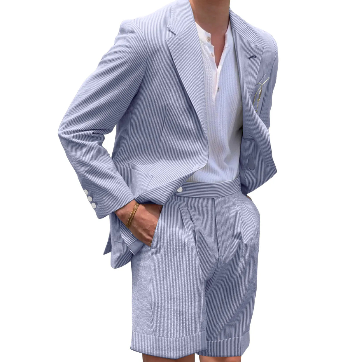 BRIAN™ | Men's Striped Seersucker Blazer and Shorts Two-Piece Suit