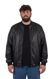 BRIAN™ | Black Faux Leather Cobain Bomber Jacket for Men in Plus Sizes