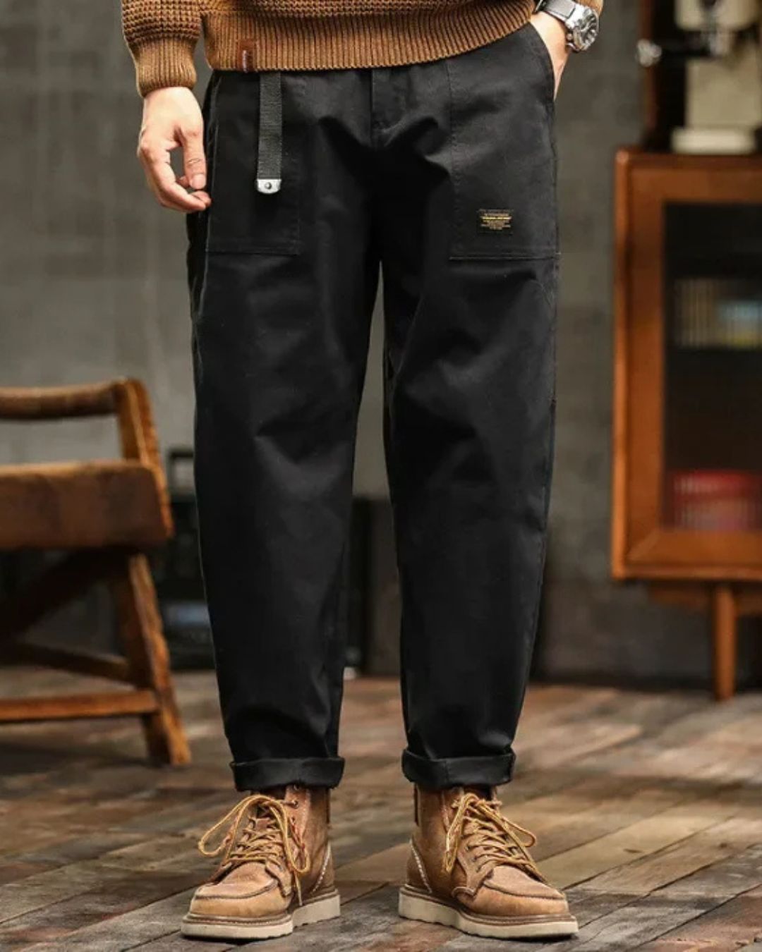BRAIN™ | Men's Vintage-Wash Pleated Cargo Trousers