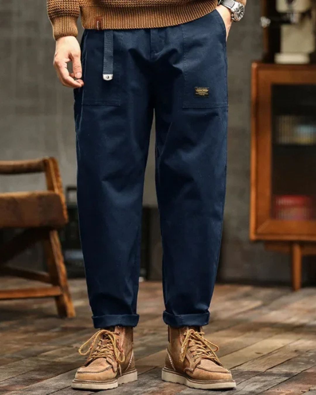 BRAIN™ | Men's Vintage-Wash Pleated Cargo Trousers