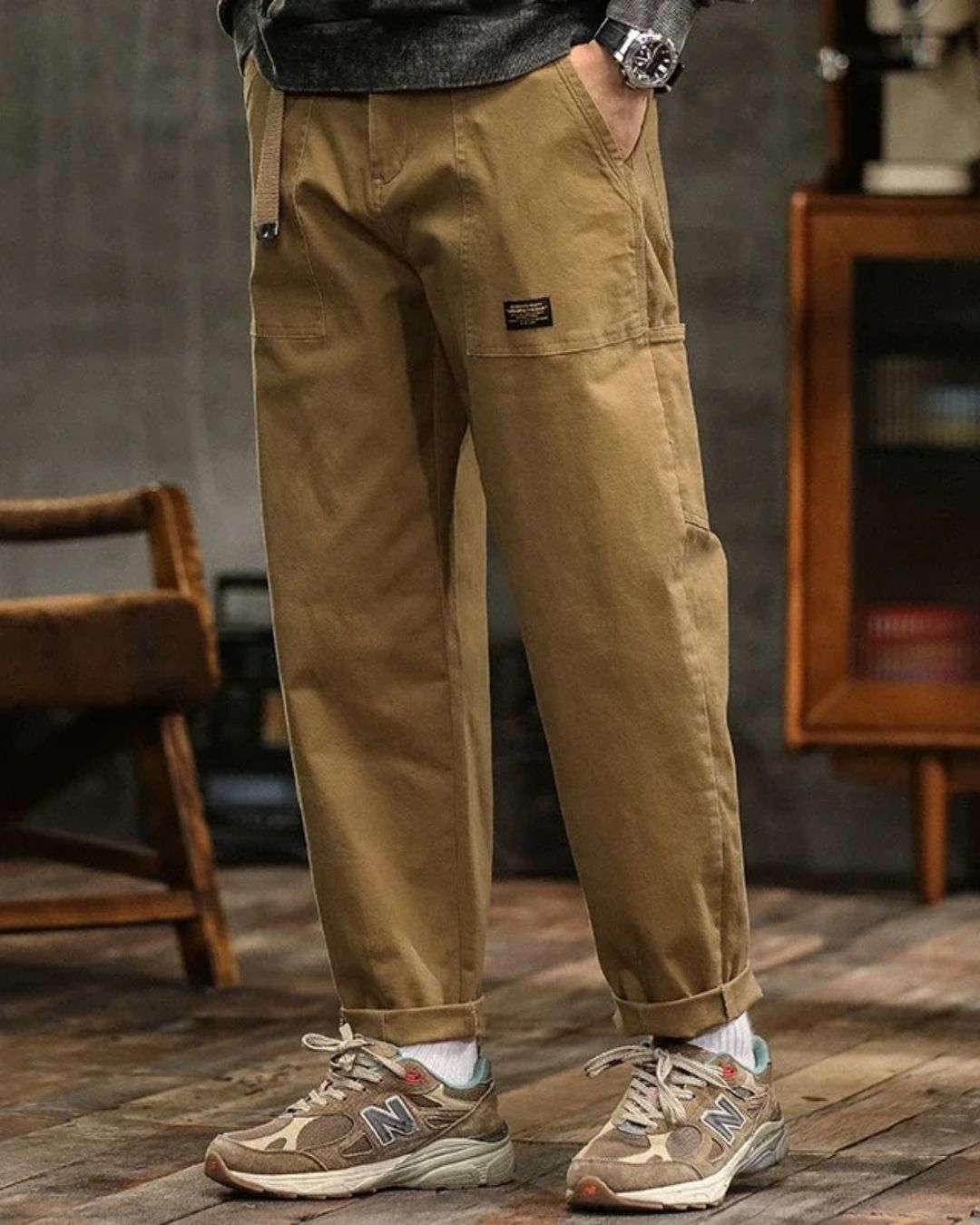 BRAIN™ | Men's Vintage-Wash Pleated Cargo Trousers
