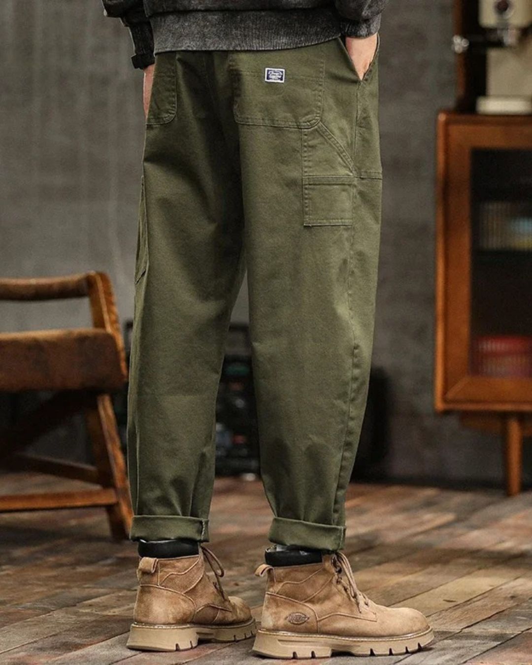 BRAIN™ | Men's Vintage-Wash Pleated Cargo Trousers