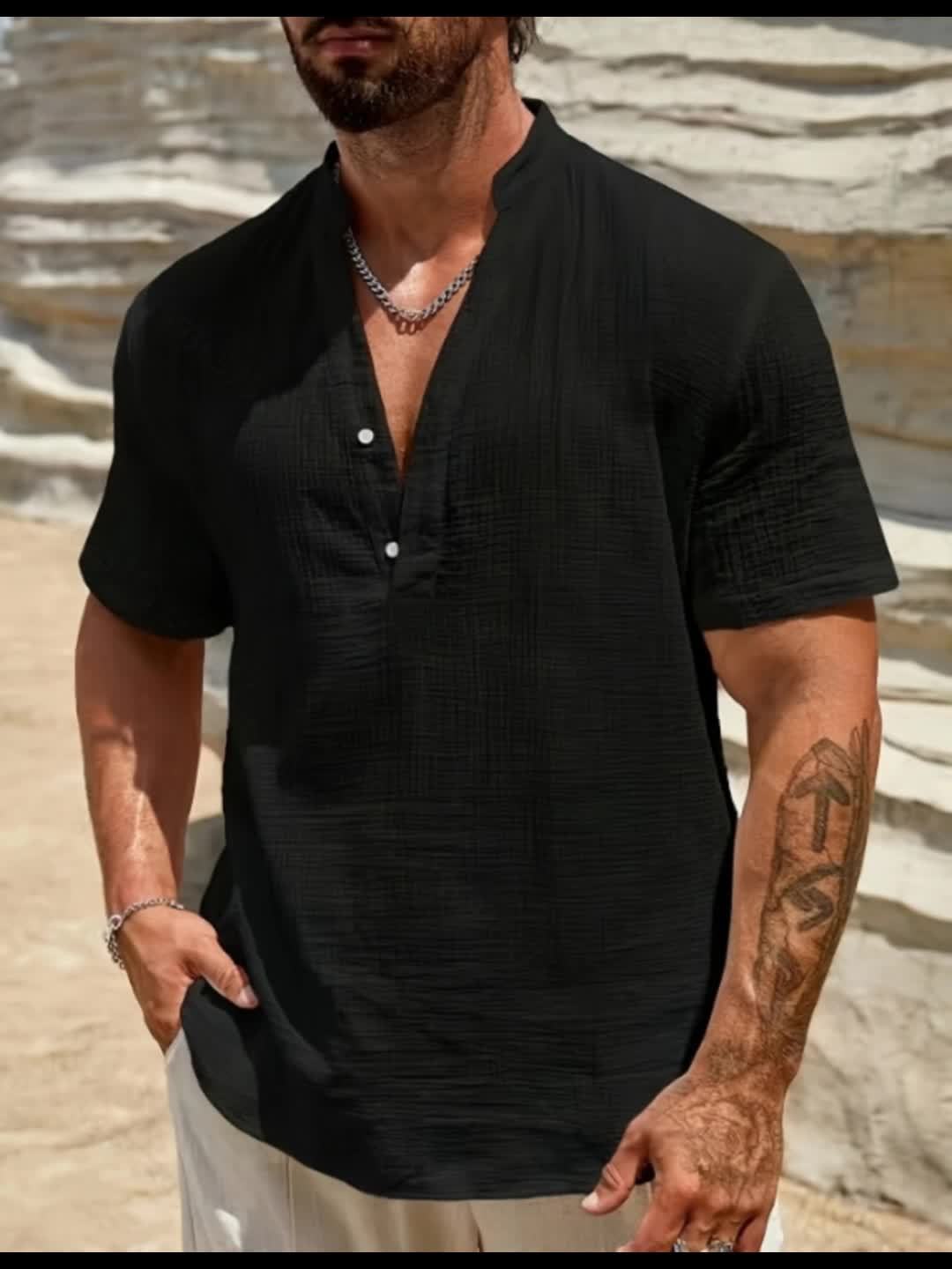 BRIAN™ | Men's Linen V-Neck Shirt
