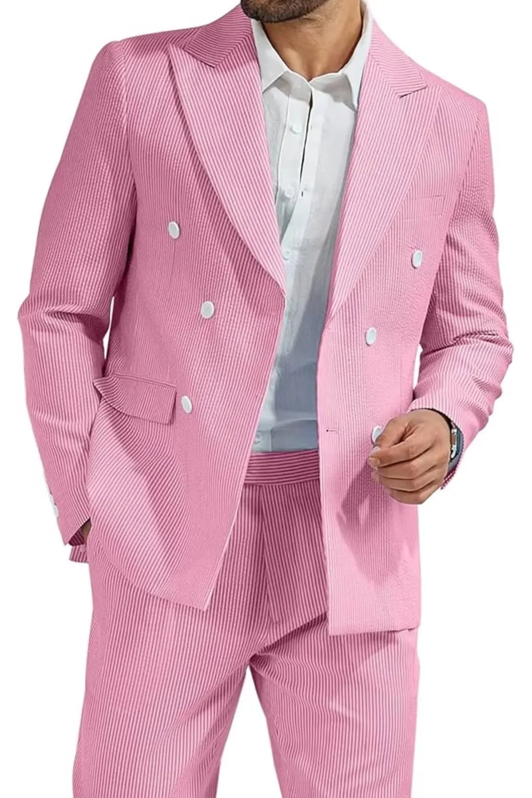 BRIAN™ | Men's Double-Breasted Seersucker 2-Piece Suit