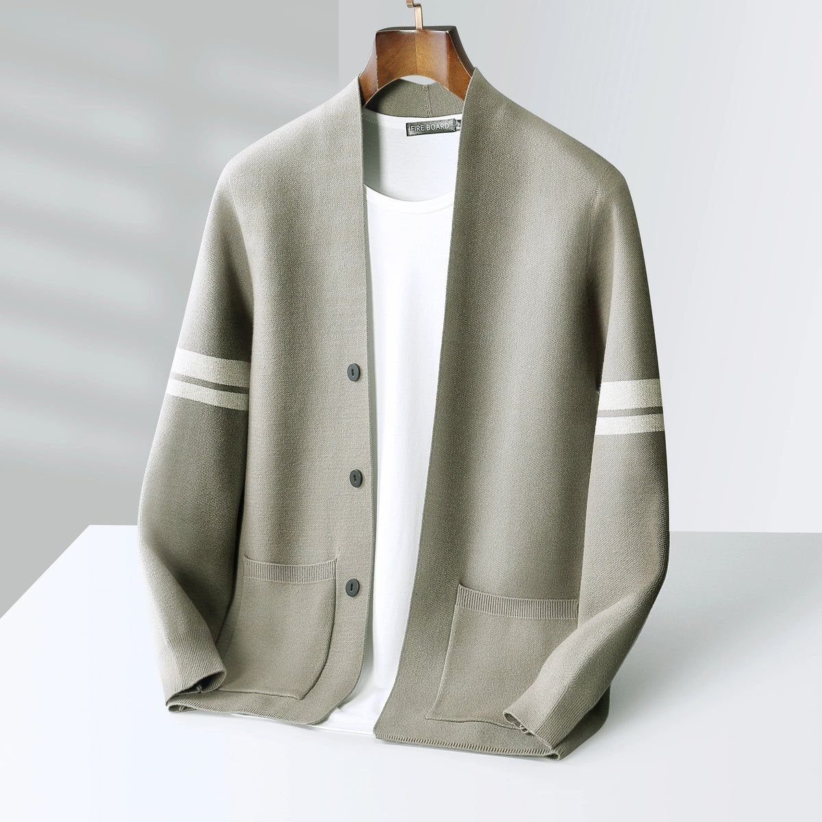 BRIAN™ | Merino Stripe-Sleeve Button Cardigan