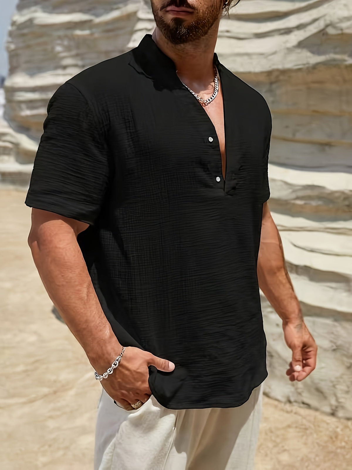 BRIAN™ | Men's Linen V-Neck Shirt