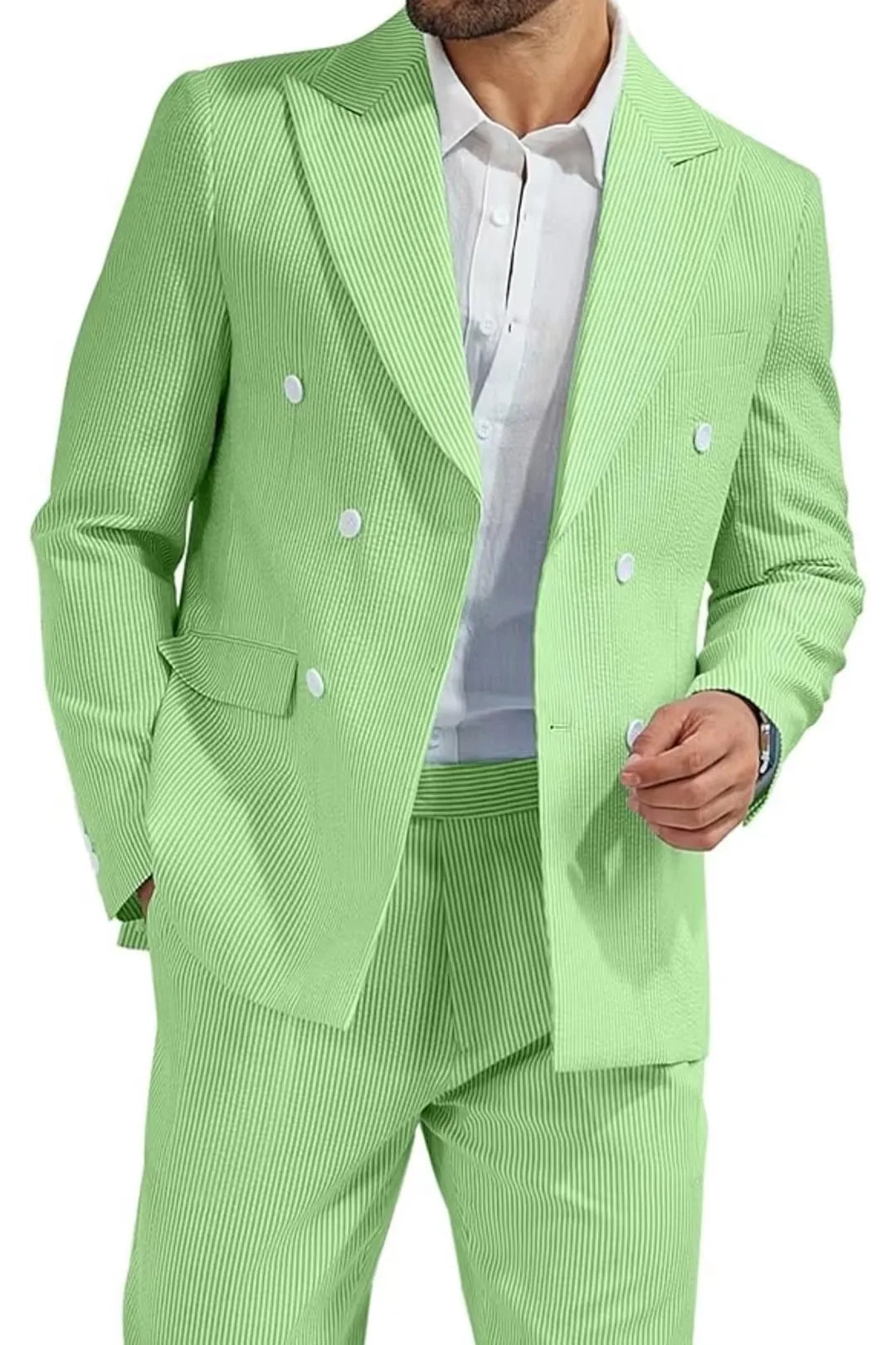 BRIAN™ | Men's Double-Breasted Seersucker 2-Piece Suit