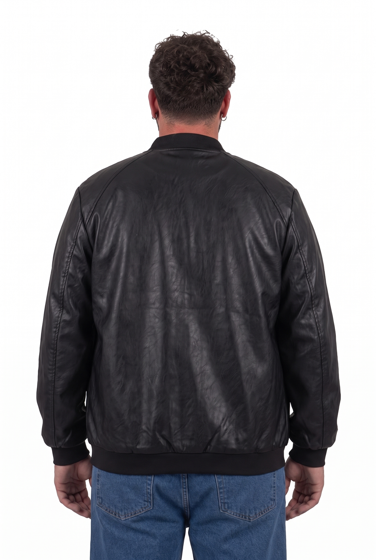 BRIAN™ | Black Faux Leather Cobain Bomber Jacket for Men in Plus Sizes