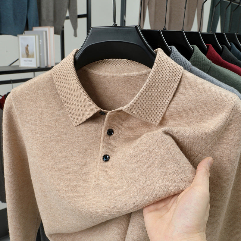 Men's soft-touch knit polo sweater in khaki