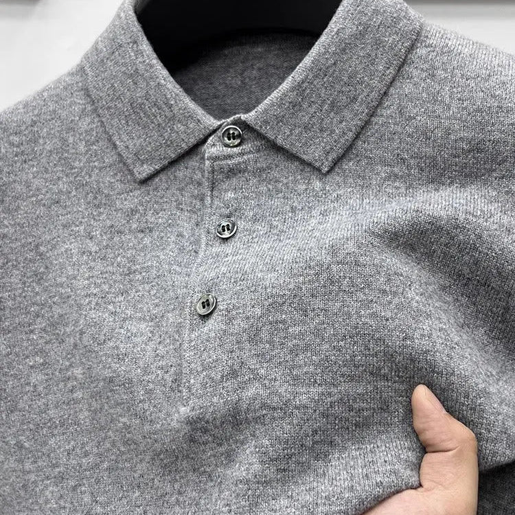 Men's soft-touch knit polo sweater in grey