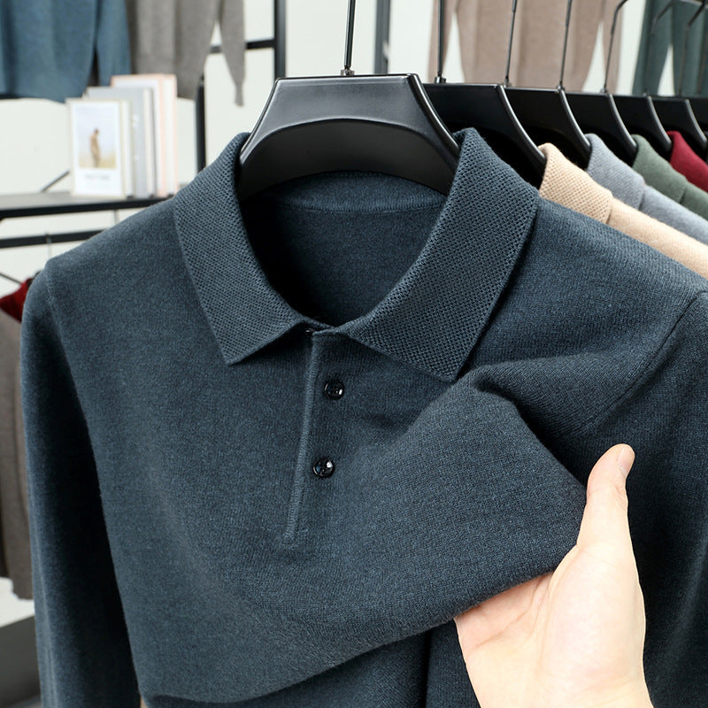 Men's soft-touch knit polo sweater in slate