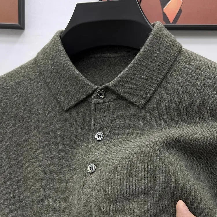 Men's soft-touch knit polo sweater in olive