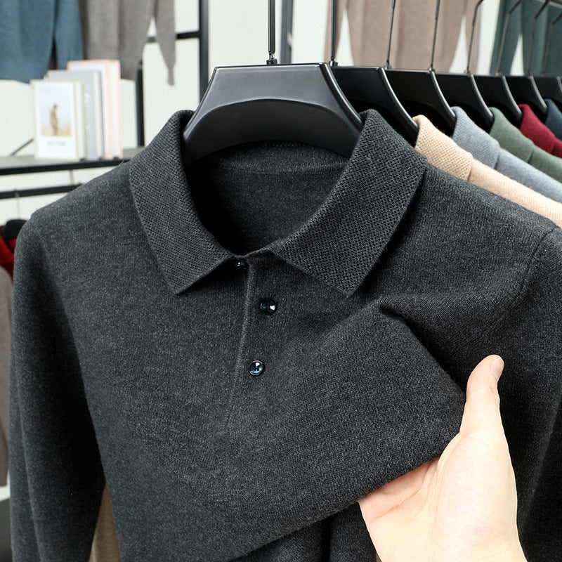 Men's soft-touch knit polo sweater in charcoal