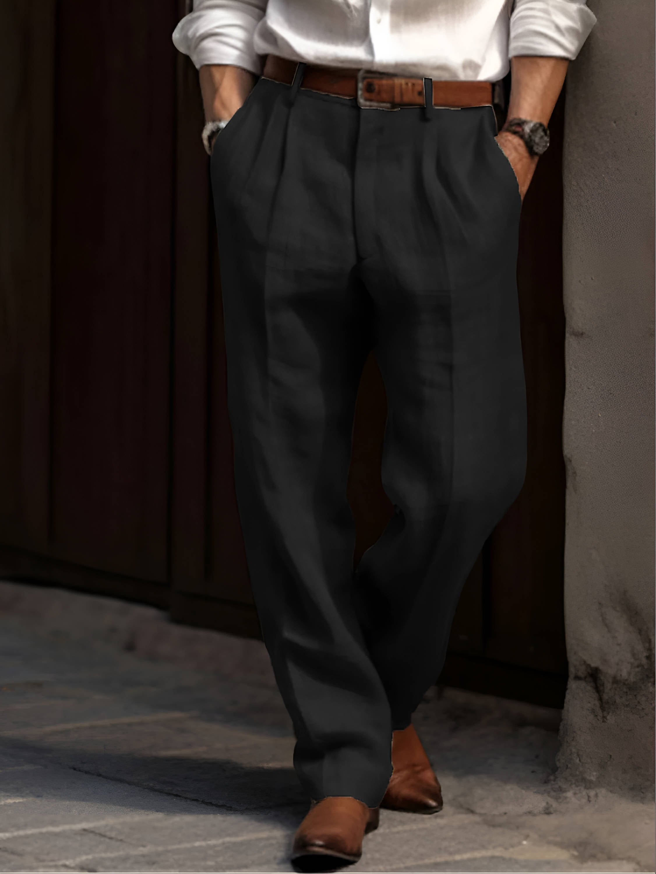 BRAIN™ | Men's Cotton-Linen Front-Pleat Trousers