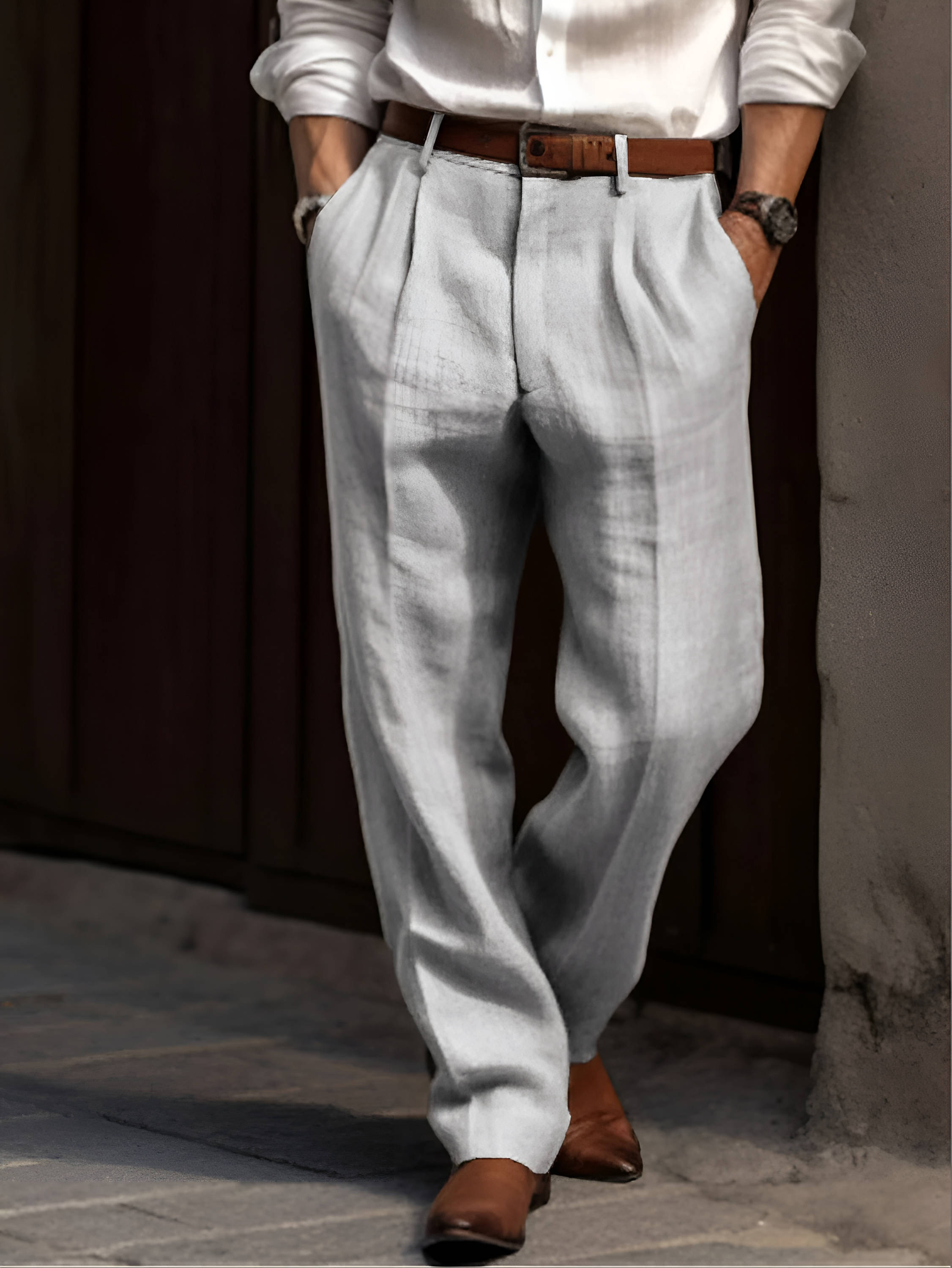 BRAIN™ | Men's Cotton-Linen Front-Pleat Trousers