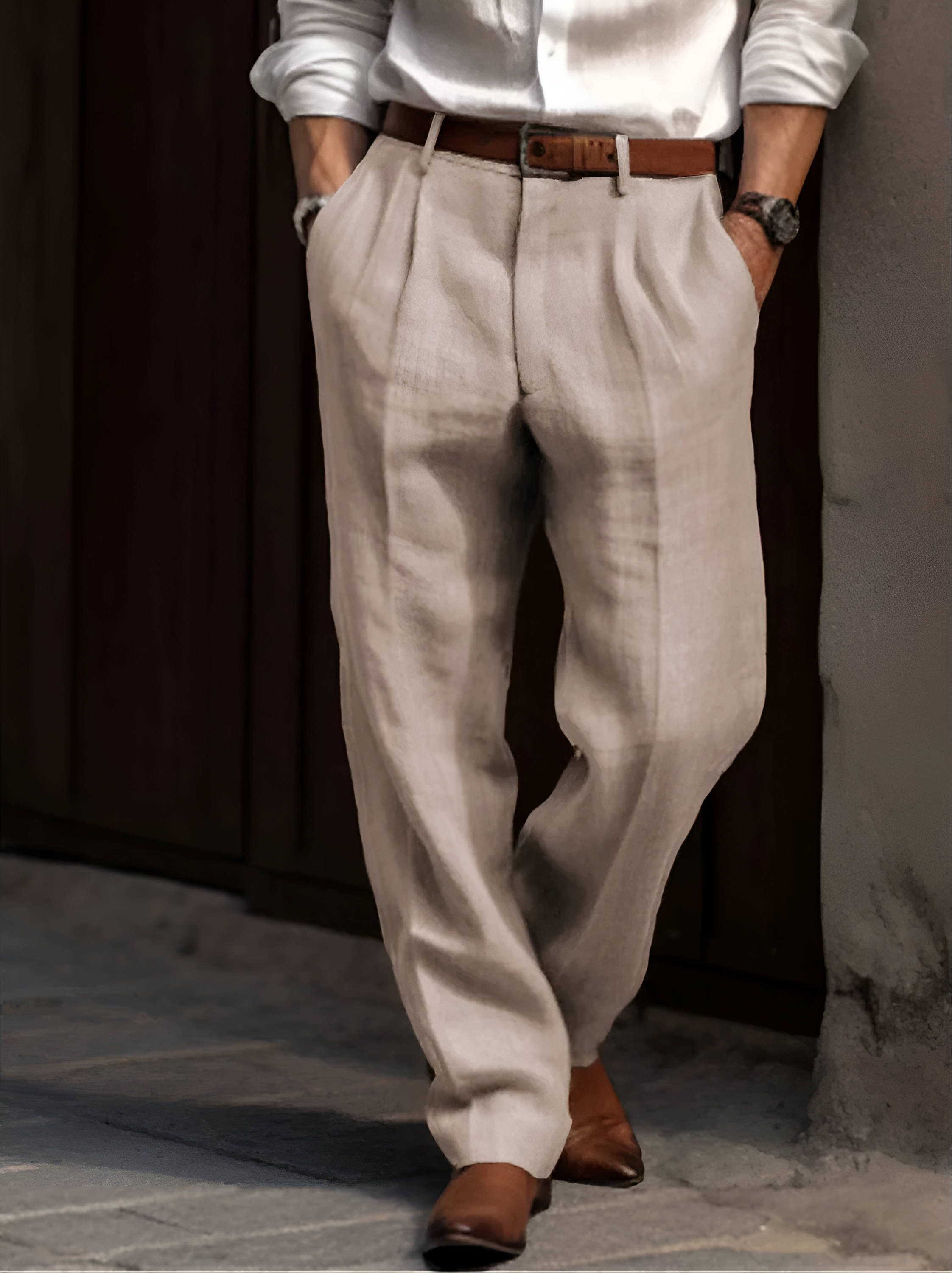 BRAIN™ | Men's Cotton-Linen Front-Pleat Trousers